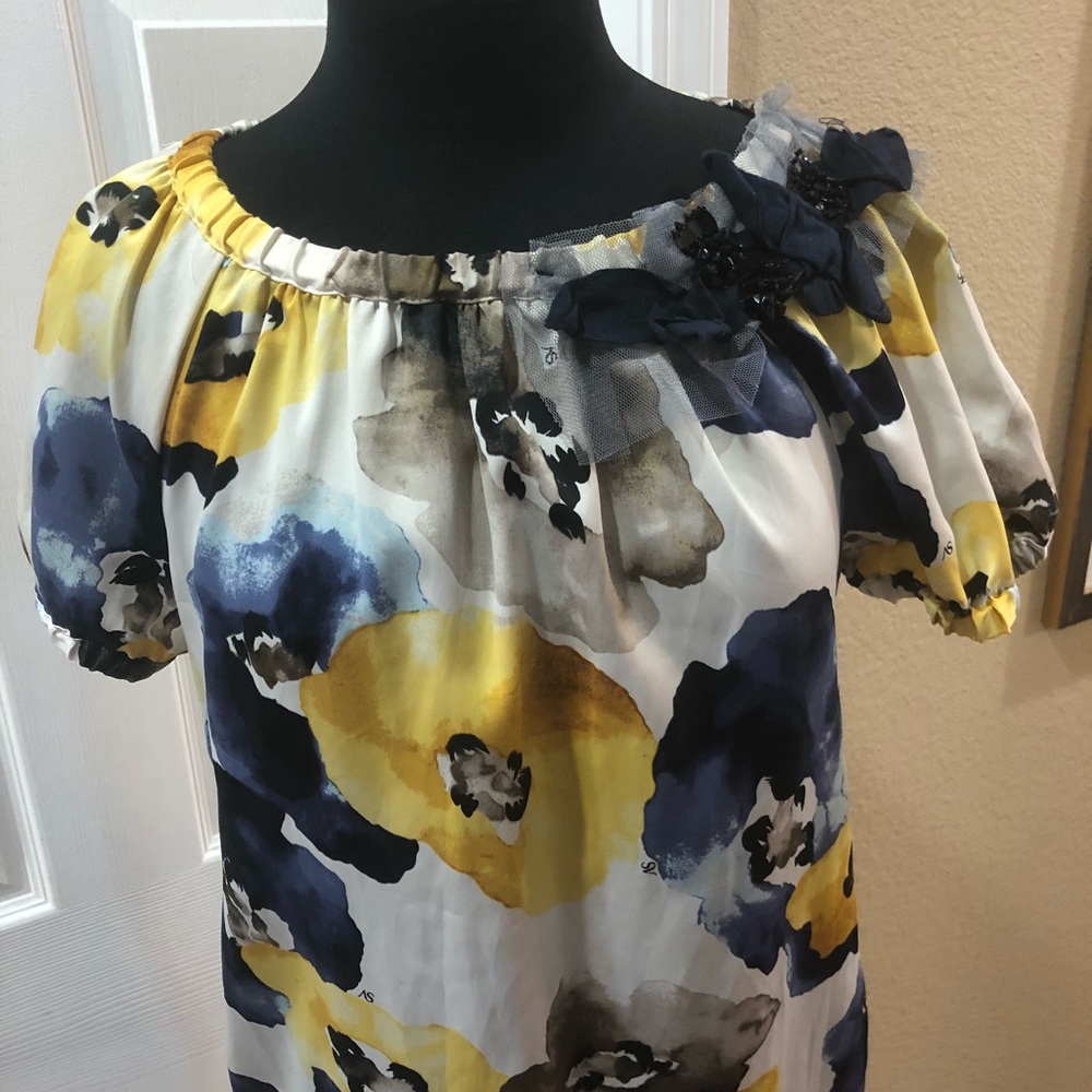 Navy blue yellow floral Vera wang dress size Small